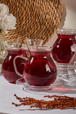 Keyf-i Ala 18 Parça Cam Tabaklı 200 Ml Borosilikat Çay Seti