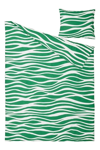 Ikea Portlakmalla Yeşil-beyaz 150x200/50x60 Cm Tek Kişilik Nevresim Seti Beyaz - Yeşil