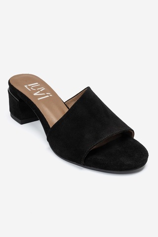 Luvi Shoes Delavıe Siyah Süet Hakiki Deri Kadın Kalın Topuklu Terlik