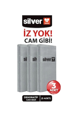 Silver Home Mikrofiber Dekoratif Cam Bezi 3'lü Gri 42 x 68 CM