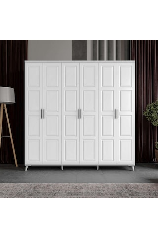 Guneystore Safir 6 Kapaklı Komple Mdf Beyaz Gardırop