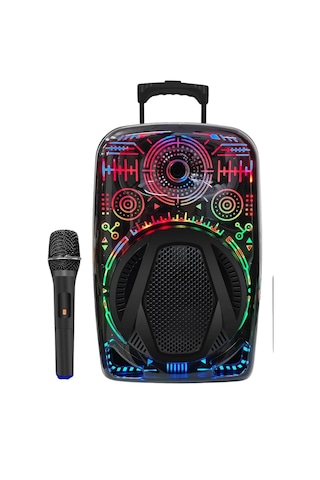 Mey İthalat 8 İnç Taşınabilir Karaoke Hoparlör Mikrofonlu Rgb Işıklı Bluetooth Speaker