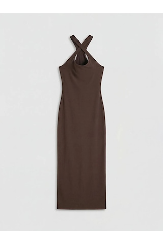 LC Waikiki Kahverengi Halter Yaka Bodycon Elbise