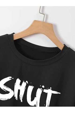 Assema Kadın Baskılı Oversize Bisiklet Yaka Kısa Kol Yazlık T-shirt - Siyah Çok Renkli