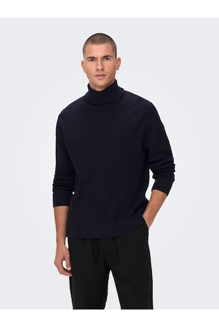 Only & Sons Onsphil Reg 12 Struc Roll Neck Knit Noos Erkek Mavi Kazak - 22023202