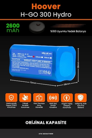 Hoover Uyumlu H-Go 300 Hydro 2600mAh Robot Süpürge Bataryası