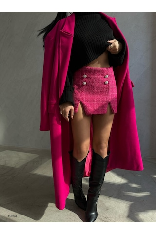 She Quetzal Rahatlık Ve Şıklığın Birleşimi: Şort Etek - Pembe Kenarları Düğme Pembe