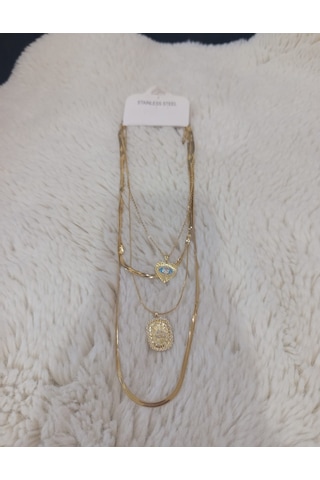 Beren Aksesuar Stainless Steel 4'lü Set Çelik Kolye Gold