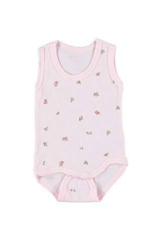 Çiçek Baskılı %100 Pamuklu Kız Bebek Zıbın Body Pembe
