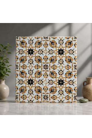 Armada Çini 20x20 Cm Ac 10 Selçuk Sarı Çiçek Desenli Kütahya Çini