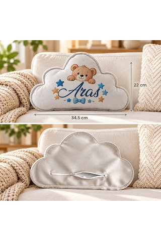 Bk Gift Kişiye Özel İsimli Gri Bulut Yastık-6 - Bebek Ve Çocuk Odası Dekoratif Yastık 34,5x22 Cm