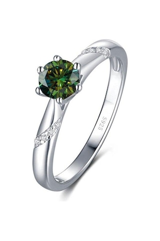 Yeşil Bague Ringen Gerçek 1.0 Karat Mozanit Pırlanta Yüzük Kadınlar Için Güzel Takı 925 Ayar Gümüş Nişan Düğün Bayan Anillo
