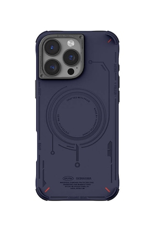 Apple iPhone 16 Pro Max Uyumlu Kılıf Magsafe Özellikli Metal Kamera Çerçeveli Skinarma Mecha Serisi Mavi