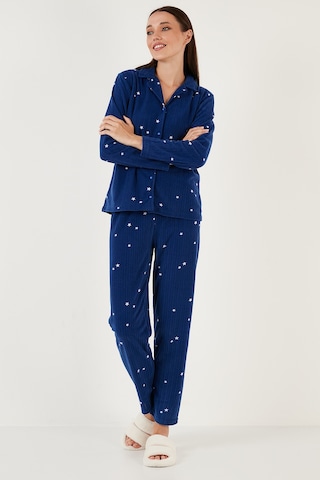 Lela Regular Fit Gömlek Yaka Önden Düğmeli Polar Bayan Pijama Takımı 6571009W4 Lacivert