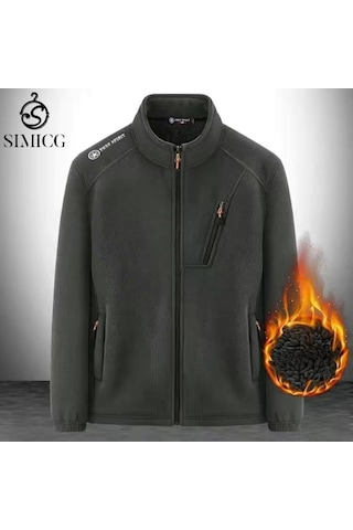 Sıcak Ve Kalın Polar Ceket, Bol Kesim Erkek Ceketi Gri