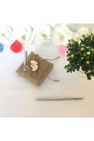 Xiyyadms Düğün Misafir Defteri İmza Seti: Gümüş Renkli Kumaş Kalem + Kalemlik - Nikah, Nişan Ve Özel Günler İçin