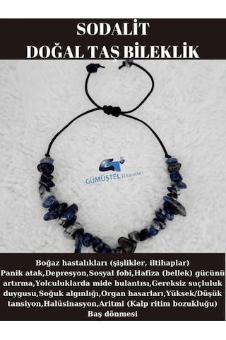 Gümüştel El Sanatları Sertifikalı Doğal Kırık Taş Sodalit Taşı Bileklik Asansörlü Kilit Sistemi Gri