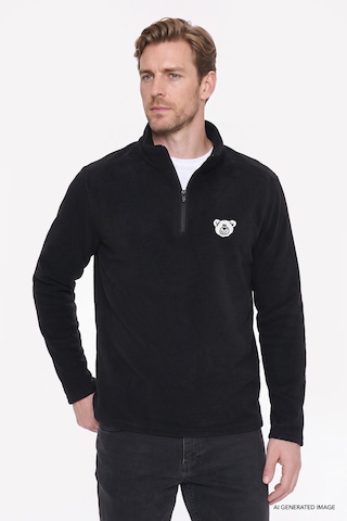 Ac&Co / Altınyıldız Classics Erkek Sıyah Anti-pilling Tüylenme Yapmayan Soğuk Geçirmez Standart Fit Bato Yaka Sweatshirt Polar Siyah