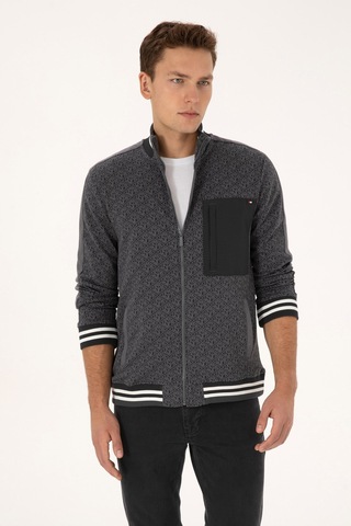 U.S. Polo Assn. Erkek Regular Fit Gri Fermuarlı Örme Hırka 50309985-vr024