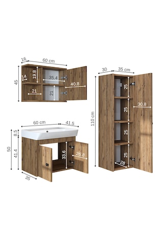 Ada Lavabolu Banyo Alt Dolabı + Banyo Üst Dolabı + Banyo Boy Dlp Atlantik Çam
