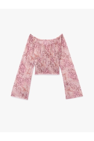 Koton Kayık Yaka Uzun Kollu Bağcıklı Yaka Gipeli Şifon Bluz Pembe Desenli 6wal60014ık Pembe Desenli