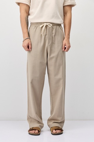 Vamos Bağcıklı Baggy Fit Keten Pantolon Bej