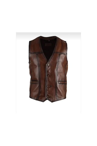 New Zaya Leather Hakiki Erkek Deri Yelek