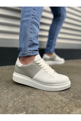 Mevese Tsoob Bağcıklı Cilt Süet Erkek Günlük Rahat Taban Sneaker Ayakkabı - Gri - Beyaz Beyaz Gri
