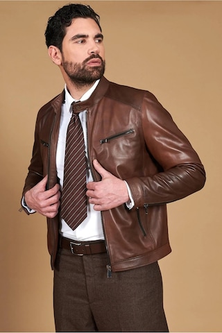 M M Marki Marki Erkek Hakiki Deri Ceket Bisiklet Yaka, 6 Cepli, Astarlı, 67 Cm, Baharlık - 505422 Kahverengi