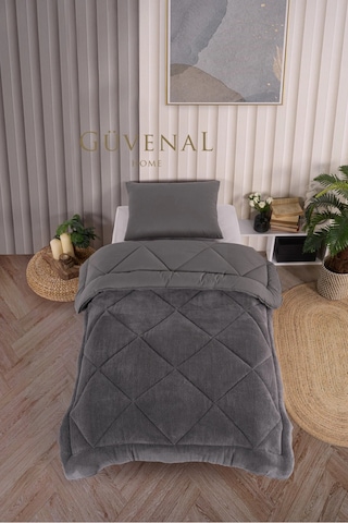 Güvenal Elite Wellsoft Tek Kişilik Çift Taraflı Yastık Kılıflı Lüx Yorgan Seti Yorgan Uyku Seti Çeyiz Antrasit