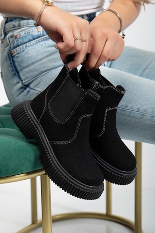 Tonny Black Kalın Tırtıklı Termo Taban Fermuarlı Lastikli Çocuk Unisex Siyah Süet Chelsea Bot Tbgrf005 Siyah Süet