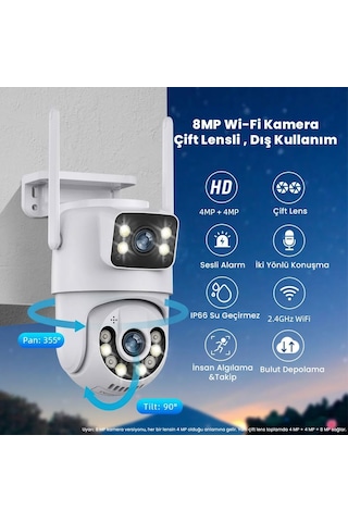 4k 8mp Çift Ekran Lens Wifi 2k Poz Kamera Ip66 Su Geçirmez Otomat