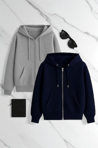 Uyguntarz 2'li Paket Fermuarlı Mevsimlik Sweatshirt Çok Renkli