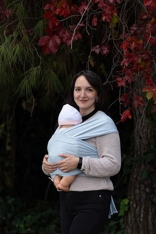 Sling -%100 Pamuk - Wrap - Bebek Taşıma Şalı Mavi, 450cm X50cm