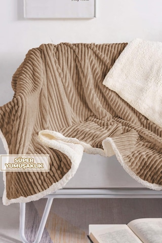 Sherpa Battaniye Çift Kişilik Çizgili Yumuşak Peluş Wellsoft Yatak Örtüsü