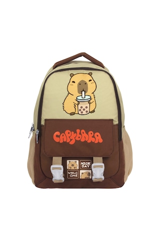 Capybara Erkek Çocuk İlkokul Okul Sırt Çantası - Kahverengi - Bej - 5200 Çok Renkli