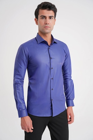 Efor Gk 157 Slim Fit Pamuk Saten Uzun Kol Klasik Lacivert Gömlek Lacivert