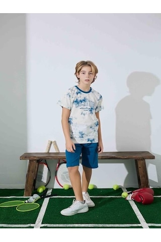 Kıpırık Baby Erkek Çocuk Mavi Desenli Şortlu Pijama Takımı-1261 Mavi