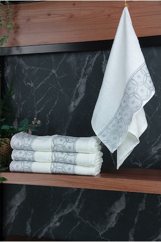 Dantelli Güpürlü Lüks %100 Pamuk Çeyizlik 6 Lı El Yüz Havlu Seti 40x70 - Gri - 4400 Gri