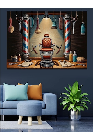 Ahşap Tablo Retro Berber Salonu Koltuk Tablosu