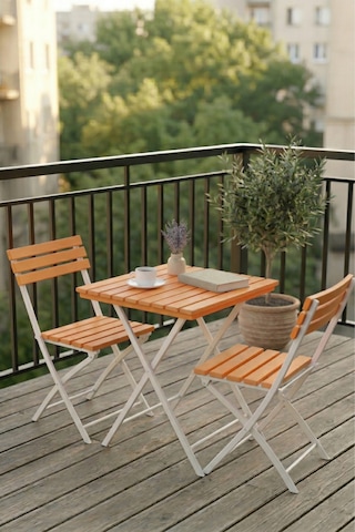 Katlanabilir 3'lü Masa Sandalye Bahçe & Bistro & Kamp & Balkon Takımı - Turuncu