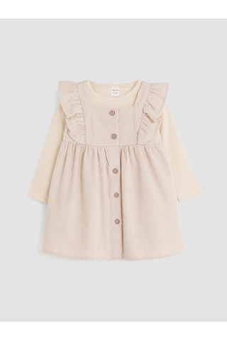 LC Waikiki Lcw Baby Bej Bisiklet Yaka Fırfırlı Kız Bebek Elbise Beıge