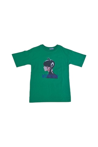 Mon Cherry Kız Çocuk Wednesday Baskılı Yeşil Tshirt-12875 Yeşil