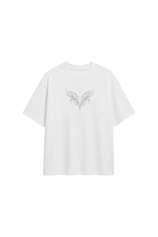 Zaee Vnm Premium Taşlı Oversize Tişört Beyaz