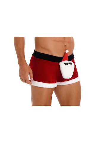 Nsmlife Erkek Noel Baba Figürlü Kırmızı Kadife Yılbaşı Boxer Kırmızı