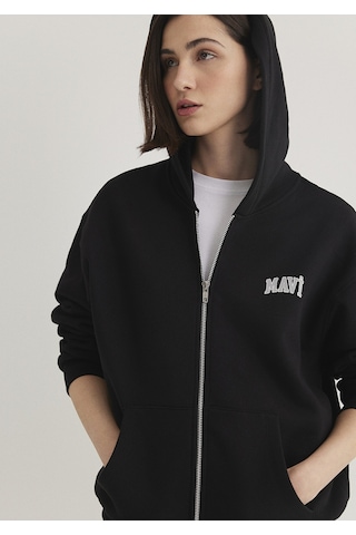 Mavi - Mavi Logo Baskılı Kapüşonlu Fermuarlı Siyah Sweatshirt 1s10178-900 Siyah