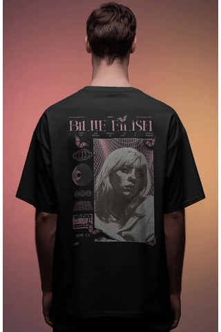 Sevbano Vintage Billie Eilish Şarkıcı Baskılı Unisex Oversize Premium Tiş Siyah