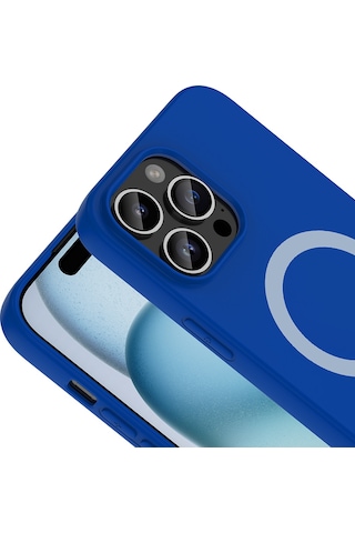 Apple iPhone Uyumlu 14 Pro Max Kılıf M-safe Şarj Özellikli Zore Aris Silikon Kapak - Saks Mavi