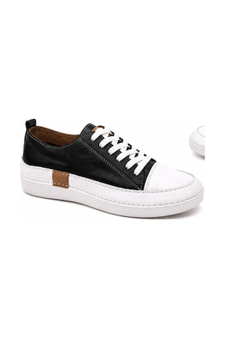 N Napa Shoe Np.8260.siyah Deri Sneaker Napa Shoe Kadın Hakiki Deri Comfort Sneaker Siyah/beyaz