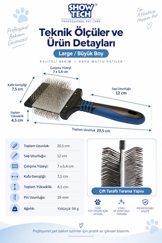 Showtech Twin-flex Esnek Pedli Çift Taraflı Kedi & Köpek Tarama Fırçası Büyük